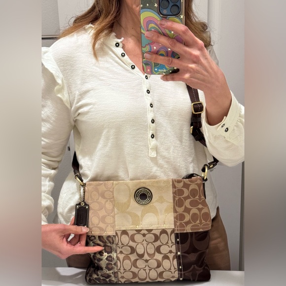 Coach Signature Patchwork STUDDED Demi File Bag crossbody style 20348 - Picture 5 of 17